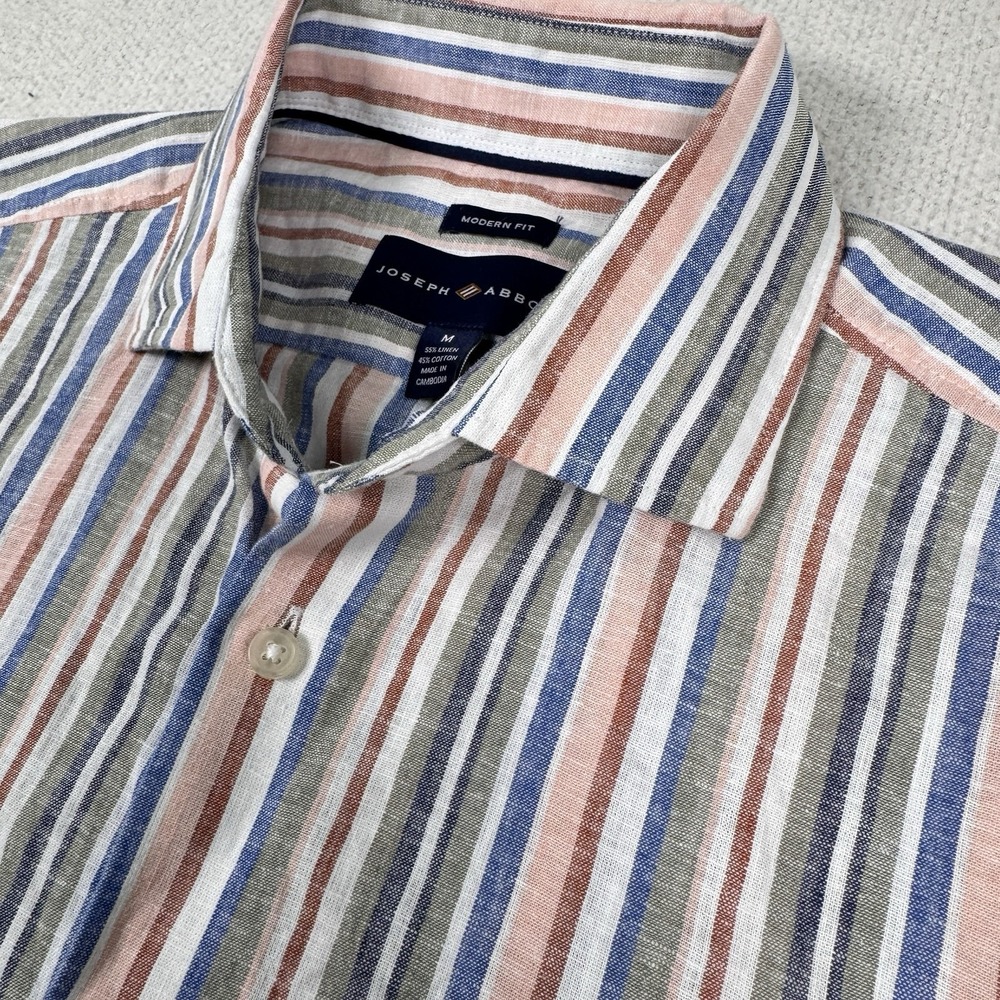 NWT Joseph Abboud Men's‎ M Linen Blend Short Sleeve Button Front Shirt Striped